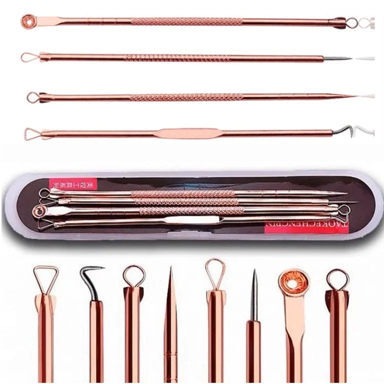 Kit 4 Ferramentas de Beleza - Extrator de Acne e Cravos em Aço Inoxidável