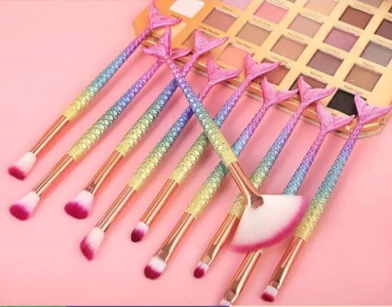 Conjunto Profissional de Pincéis de Maquiagem Sereia - 10 Peças com estojo