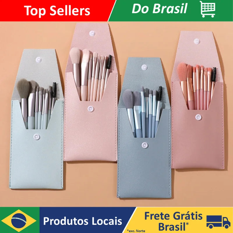 Mini Conjunto de Pincéis de Maquiagem Portátil, 8 peças com estojo