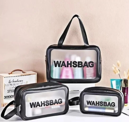 Kit 3 Necessaire de Maquiagem Feminina Transparente e à Prova d'Água