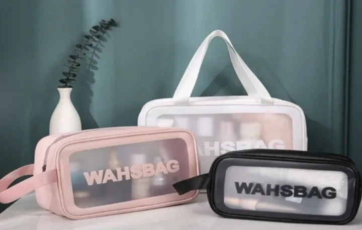 Kit 3 Necessaire de Maquiagem Feminina Transparente e à Prova d'Água