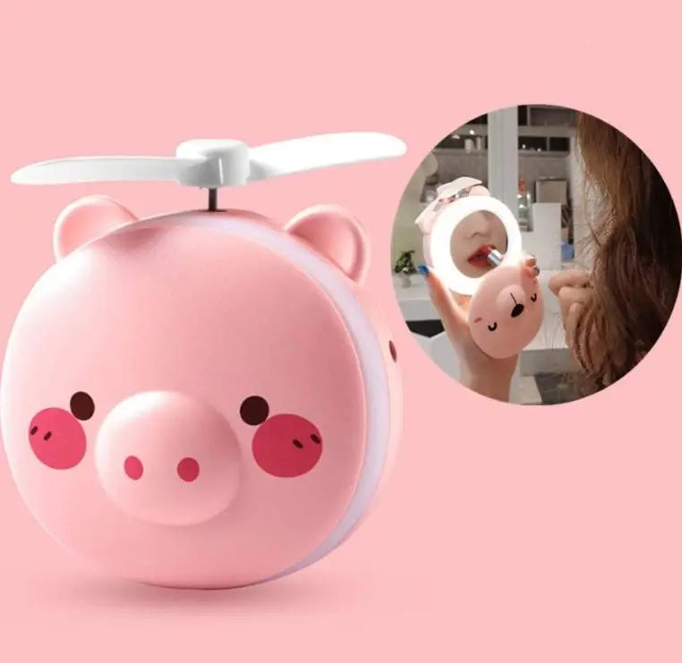 Espelho de Maquiagem Portátil com LED e Mini Ventilador USB