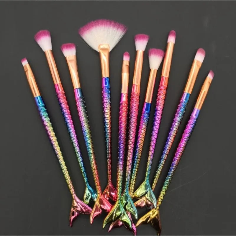 Conjunto Profissional de Pincéis de Maquiagem Sereia - 10 Peças com estojo