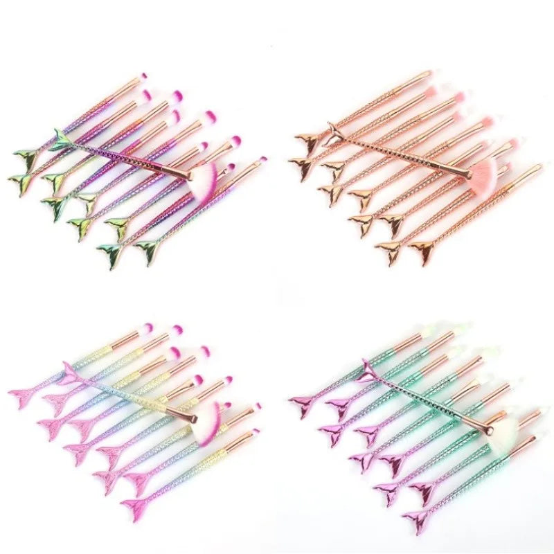 Conjunto Profissional de Pincéis de Maquiagem Sereia - 10 Peças com estojo