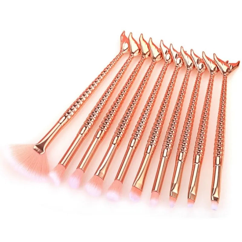Conjunto Profissional de Pincéis de Maquiagem Sereia - 10 Peças com estojo