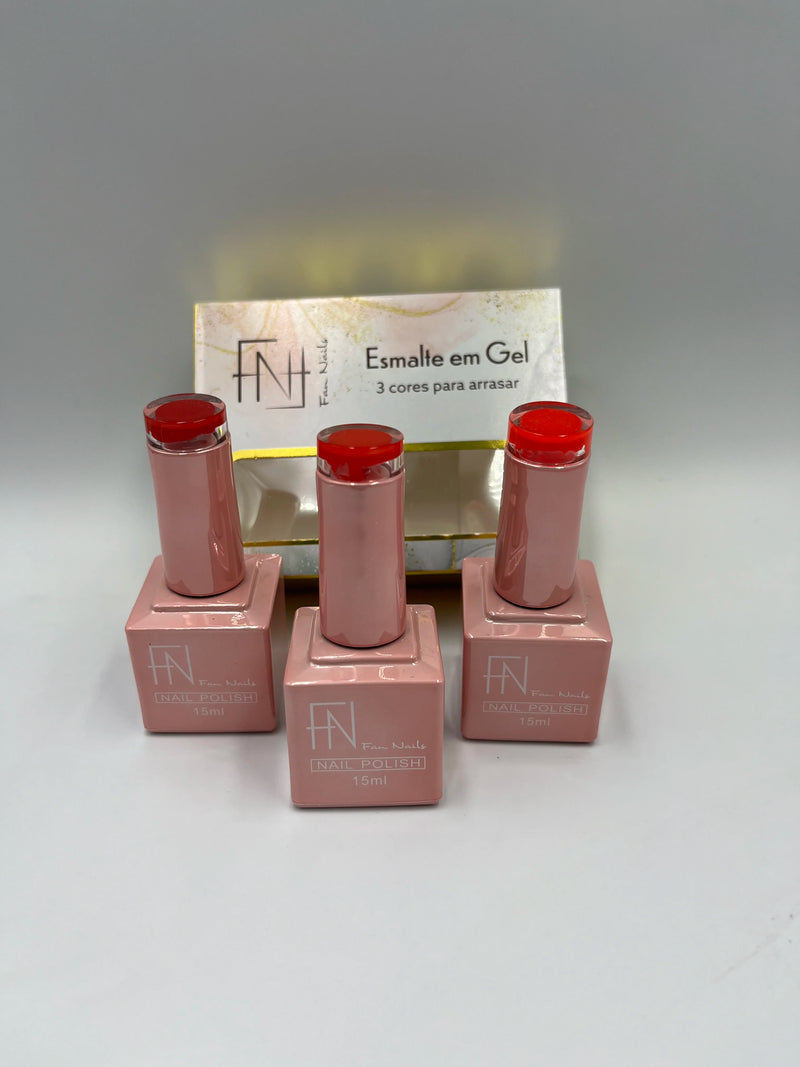 Kit 3 Esmaltes em Gel Vermelho Fan Nails