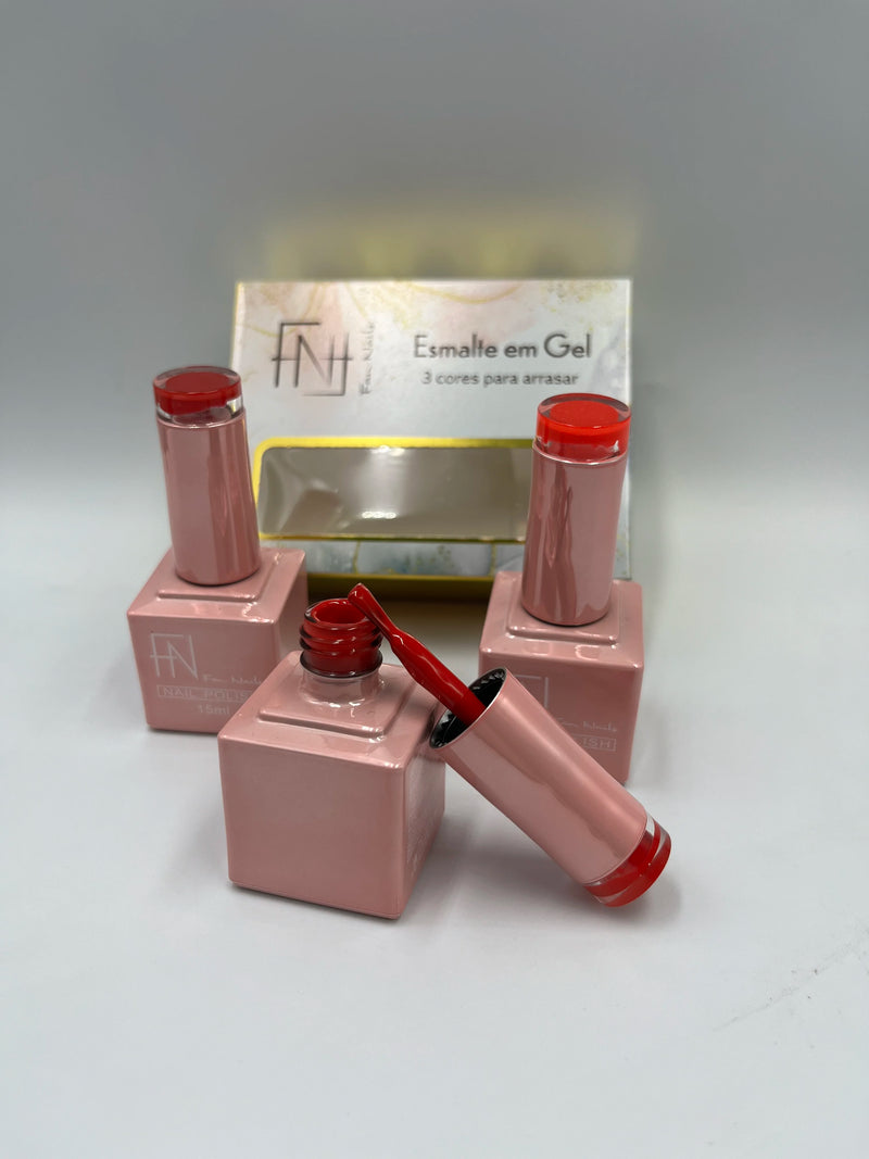Kit 3 Esmaltes em Gel Vermelho Fan Nails