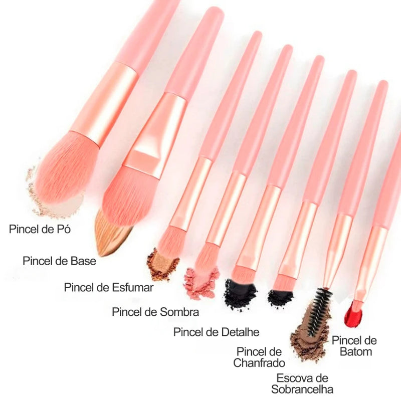 Mini Conjunto de Pincéis de Maquiagem Portátil, 8 peças com estojo